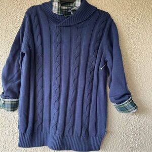 GAP Blue Cable Knit Sweater Green Plaid button down top 2 items L 10/12 boys new